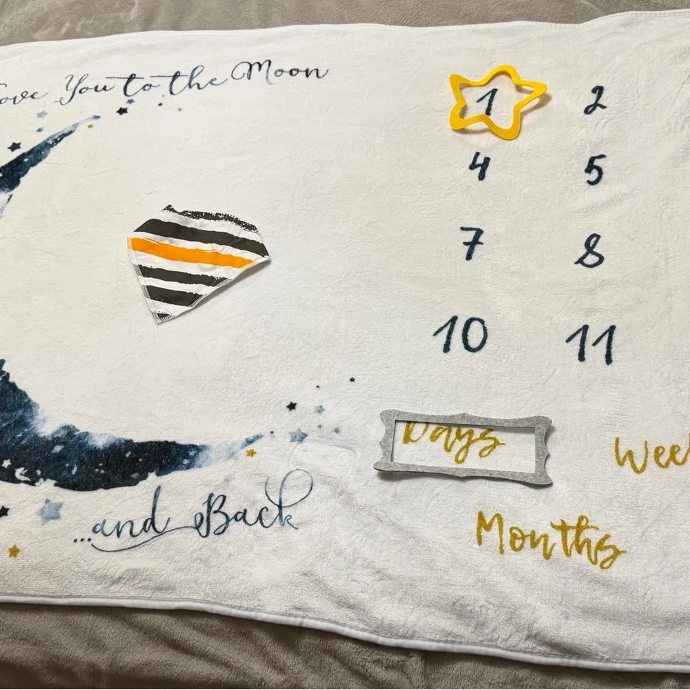 Baby Milestone Blanket with Moon and Stars Design like new